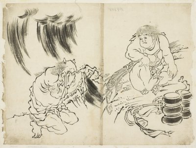 金太郎与风暴的拟人化 哭泣的鬼，c.1815-1849（纸本水墨） 作者 北斋葛饰（学校）
