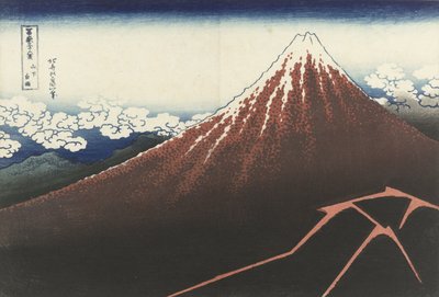 峰会下面的雷雨，1830年（木版画） 作者 葛饰北斋