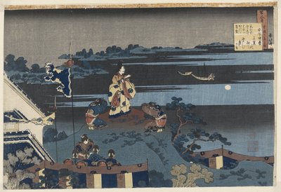 阿部仲麻吕望月图
安倍仲麻吕（标题在实物上）
100 位诗人各自的诗作，由培育者进行解释。(系列名称）
百人诗歌"（系列标题）（物件上的标题 作者 葛饰北斋