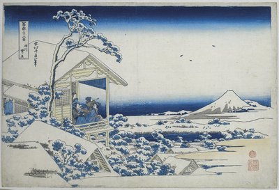 小石川下雪的早晨
小石川雪之谭（物体上的标题）
富士山上的 36 张面孔（系列标题）
富岳三条溪（系列作品名称） 作者 葛饰北斋