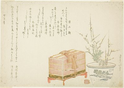鸟笼和盆栽梅花 作者 葛饰北斋