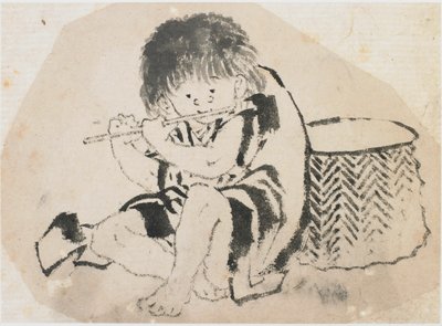 吹长笛的男孩，江户时期，约1840年。 作者 葛饰北斋