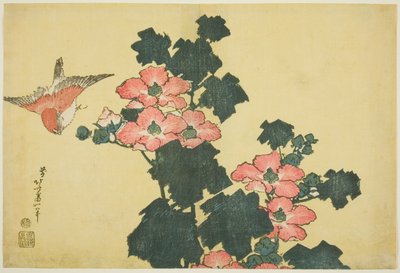 棉花玫瑰和麻雀》，选自无标题大花系列 作者 葛饰北斋