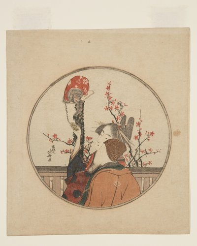 妓女、客人和宠物猴（彩色木版画） 作者 葛饰北斋