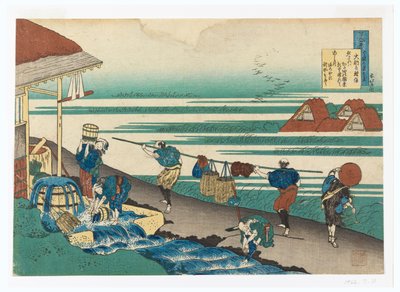 Dainagon Tsunenobu（《海边染布的工人》），选自《护士解诗一百首》（Hyakunin isshu ubaga etoki）。 作者 葛饰北斋