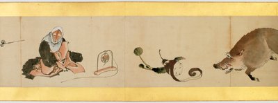 详细的手卷与杂项图像，江户时代，1839墨水和纸上的颜色 作者 葛饰北斋
