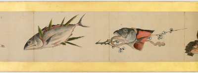 详细的手卷与杂项图像，江户时代，1839墨水和纸上的颜色 作者 葛饰北斋