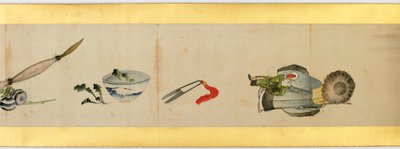 详细的手卷与杂项图像，江户时代，1839墨水和纸上的颜色 作者 葛饰北斋