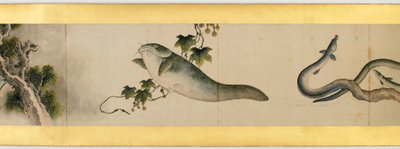 详细的手卷与杂项图像，江户时代，1839墨水和纸上的颜色 作者 葛饰北斋