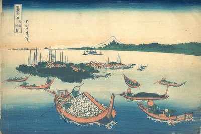 武藏省的筑波岛（来自富士山的36幅图像系列）。 1830-33 作者 葛饰北斋