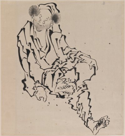 绘图的一名男子坐着左腿搁在右膝盖上（墨水在纸上） 作者 葛饰北斋