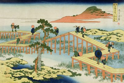 八部桥，日本Mucawa省，1830年（木块印刷） 作者 Katsushika Hokusai