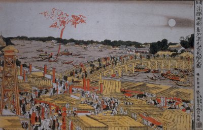 两国桥上的烟花c。 1785 作者 葛饰北斋