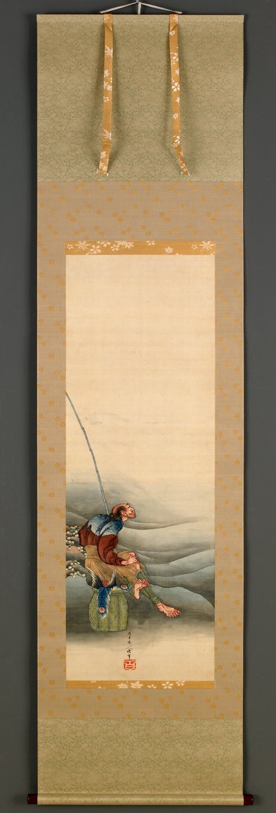 江户时代的渔夫，1849年（丝绸上的墨水和颜色） 作者 葛饰北斋