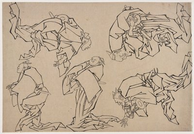 五个音乐家打鼓，18世纪末至19世纪初。 作者 葛饰北斋