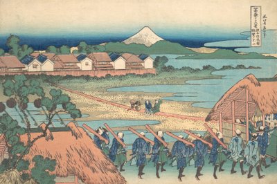 从仙居游乐区远眺富士山，仙居歌舞厅的Fu......，约1830-32。 作者 葛饰北斋