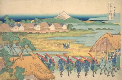 从仙居游乐区远眺富士山，仙居歌舞厅的Fu......，约1830-32。 作者 葛饰北斋