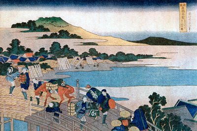 越前省福井桥，c1785-1849年。 作者 葛饰北斋