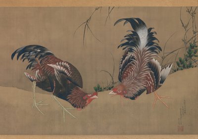 Gamecocks，建于1838年。 作者 葛饰北斋