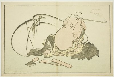 北斋写实画集》中的 "抽烟斗"，约 1814 年（彩色木刻版画（册页 作者 葛饰北斋