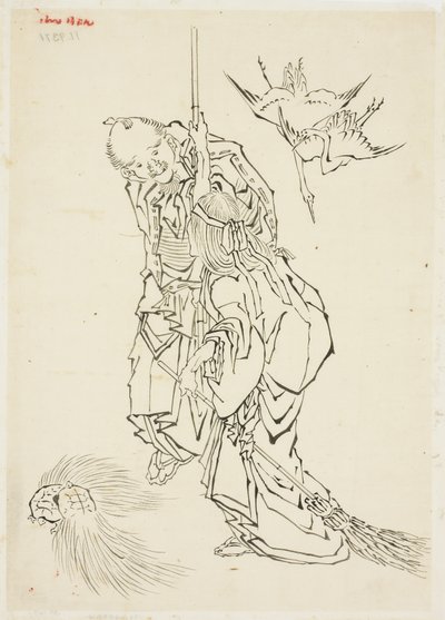 乔和乌巴；高砂市的主题1815-1849年（纸上墨水） 作者 葛饰北斋