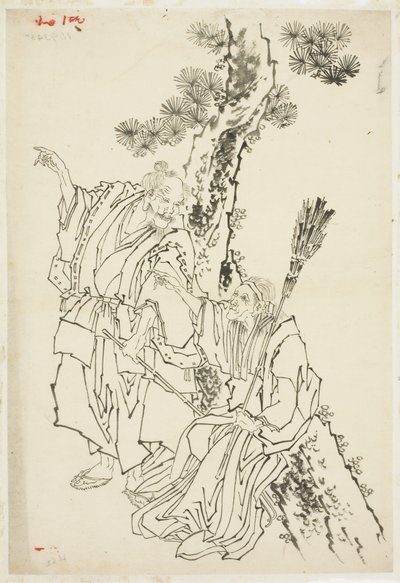 乔和乌巴；高砂市的主题1815-49（纸上墨水） 作者 葛饰北斋