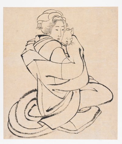 抱着猫的女士，江户时期，约1810年代。 作者 葛饰北斋