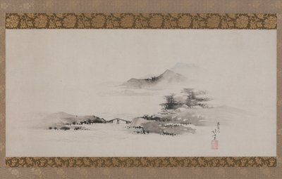 风景，江户时代，c.1801-02（作为挂轴安装在纸上的墨水和颜色） 作者 葛饰北斋