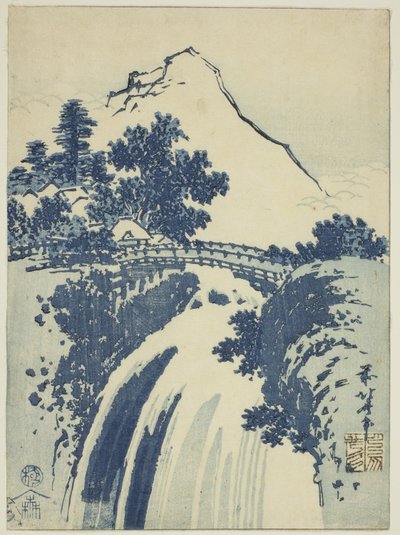 有瀑布的风景，选自无标题的丘班版画系列 作者 葛饰北斋