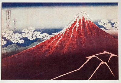 富士山上的闪电......（彩色木刻版画） 作者 葛饰北斋