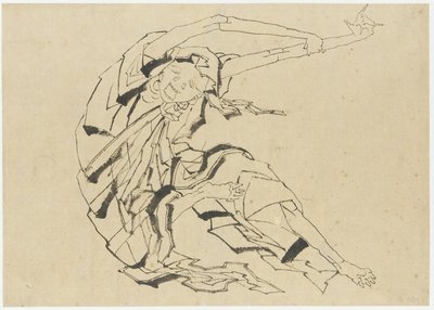 长臂男子伸展，江户时代（纸上墨水） 作者 葛饰北斋