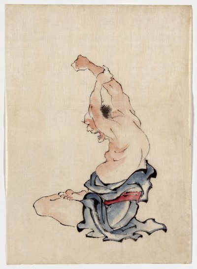 Man Stretching，1830-50出版（彩色水墨） 作者 葛饰北斋