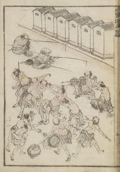 摔跤和钓鱼的男子（木版画） 作者 葛饰北斋