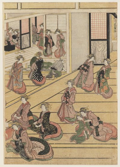 小木屋茶馆的新年。 c.1810（彩色木版画）（套装见 277795-277797） 作者 葛饰北斋