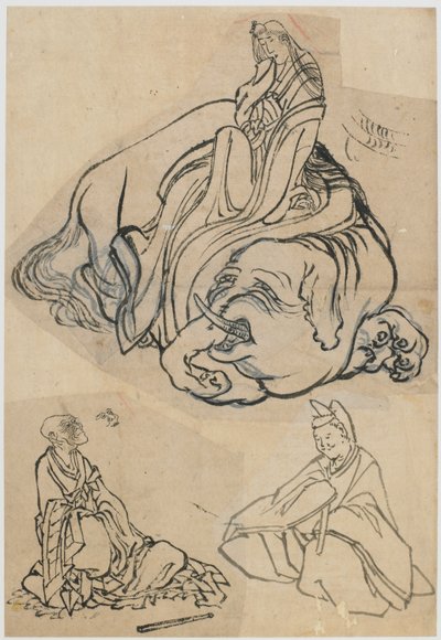 江户时代，约1806-1811年，为《花魁江口》准备的草图，作为福根菩萨。 作者 葛饰北斋