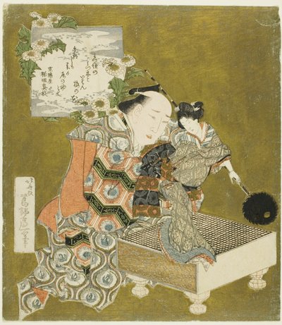 木偶师手持木偶在 "走 "板上走动 作者 葛饰北斋