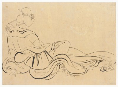 坐着的女人在挠头，18世纪末至19世纪初。 作者 葛饰北斋