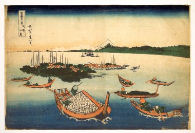 富士山 36 景系列：日本武藏省佃岛风景 - 葛饰北斋（1760-1849 年）（浮世绘画派）版画 1830-1833 年国 A 莫斯科普希金美术馆 作者 葛饰北斋