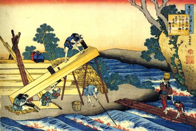 一百位诗人的一百首诗系列："春市之月" 工作中的木匠 - 葛饰北斋（1760-1849 年）（浮世绘画派）版画，约 1830 年 圣彼得堡国家冬宫 作者 葛饰北斋