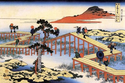 不同省份桥梁的杰出景观系列：日本三河省的八桥 - 葛饰北斋（1760-1849 年）（浮世绘画派）1835 年版画 俄罗斯圣彼得堡国家冬宫 作者 葛饰北斋