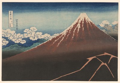 山顶下的淋浴（Sanka hakuu），选自 "富士山三十六景（Fugaku sanjurokkei）"系列 作者 葛饰北斋