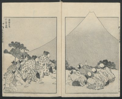 左边是《滑落》，右边是《富士山的开幕》，来自《富士山百景》，1834年。 作者 葛饰北斋
