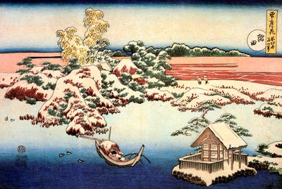 墨田河边的雪景，约1832年。 作者 葛饰北斋