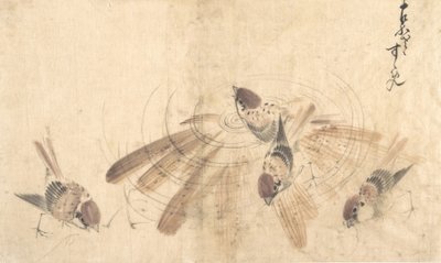 麻雀，约1825年。 作者 葛饰北斋