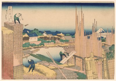 位于本庄的馆川伐木场（本庄馆川），选自 "富士山三十六景 "系列 作者 葛饰北斋