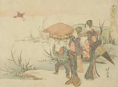 鹬鸟飞翔的沼泽》（Shigi tatsu sawa），选自 "晚间三首诗（Sanseki no uchi）"系列 作者 葛饰北斋