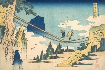 飞驒省和越中省交界处的吊桥 Hietsu no sakai tsuri..., 约1830年。 作者 葛饰北斋