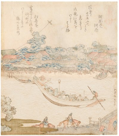 隅田川的河岸，小松明石。Umazukushi系列的三联画，中央部分，1822年 作者 葛饰北斋