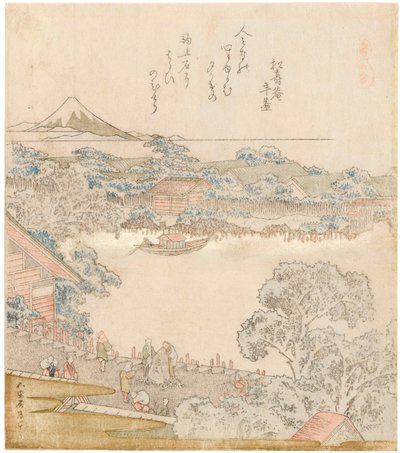 隅田川的河岸，小松明石。Umazukushi系列的三联画，左边部分，1822年。 作者 葛饰北斋
