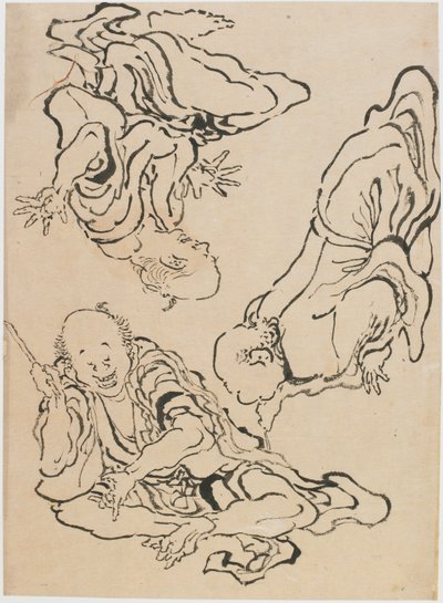 三个人在打手势，18世纪末至19世纪初。 作者 葛饰北斋
